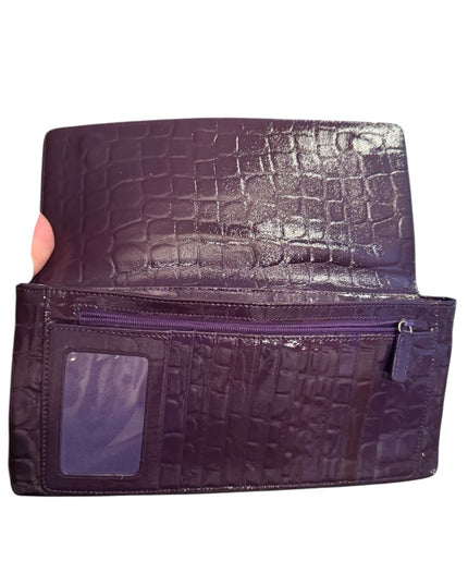 Elegant Leather NORDSTROM Purple Crocodile-Embossed Wallet Pockets Clutch Italy