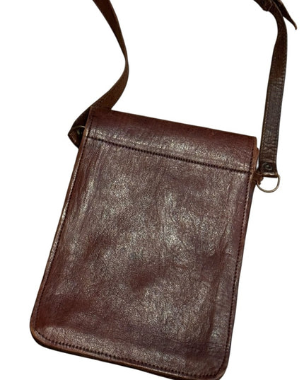 Vintage 1940s Hand Made Brown Leather Crossbody Bag Wallet Multi Pocket