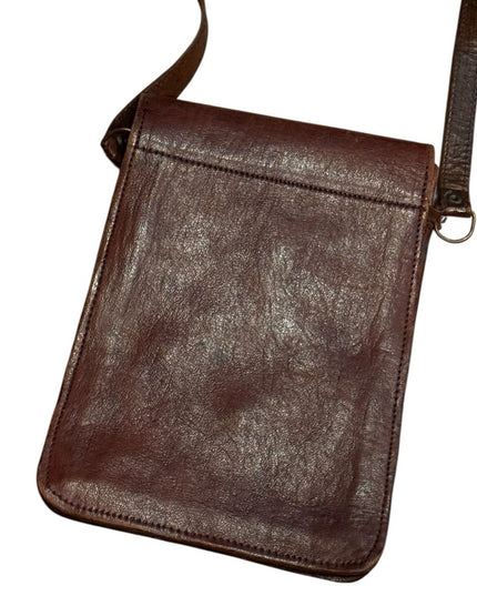 Vintage 1940s Hand Made Brown Leather Crossbody Bag Wallet Multi Pocket
