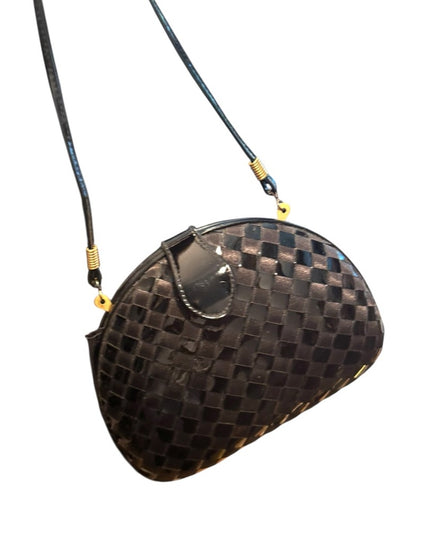 Elegant Vintage Black Woven Design Shell Shoulder Bag Clutch