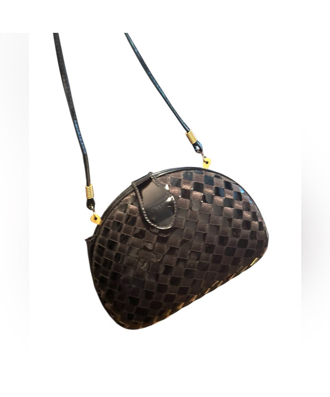 Elegant Vintage Black Woven Design Shell Shoulder Bag Clutch