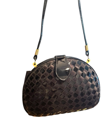 Elegant Vintage Black Woven Design Shell Shoulder Bag Clutch