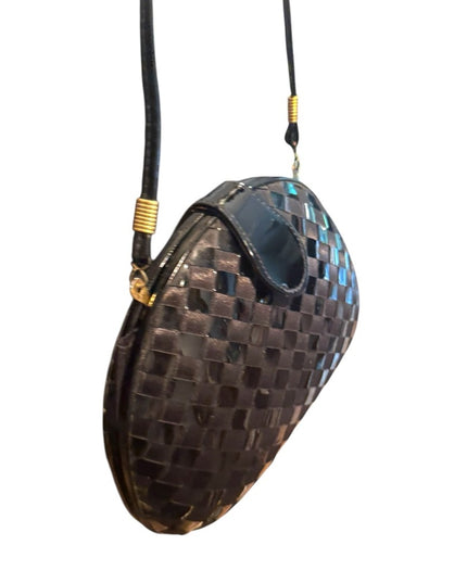 Elegant Vintage Black Woven Design Shell Shoulder Bag Clutch