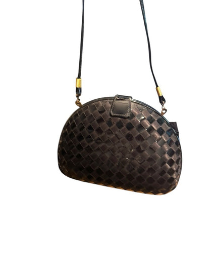 Elegant Vintage Black Woven Design Shell Shoulder Bag Clutch