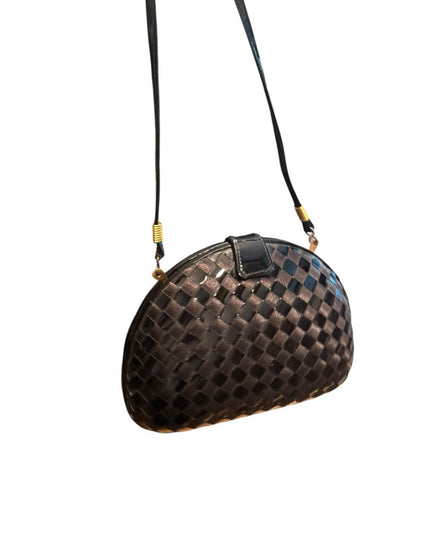 Elegant Vintage Black Woven Design Shell Shoulder Bag Clutch
