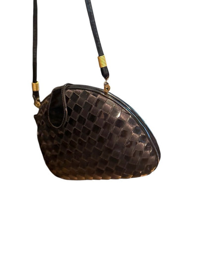 Elegant Vintage Black Woven Design Shell Shoulder Bag Clutch