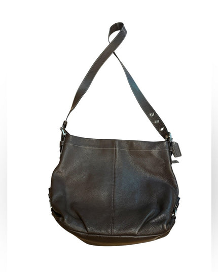 Elegant COACH  Brown Pebbled Leather Shoulder Bag Duffel Purse F15064