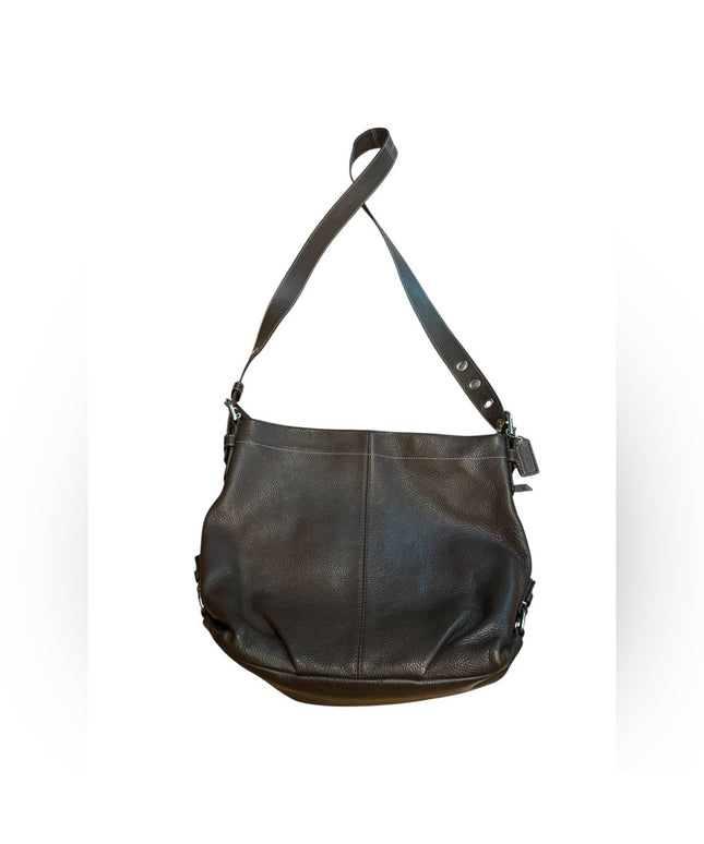 Elegant COACH  Brown Pebbled Leather Shoulder Bag Duffel Purse F15064