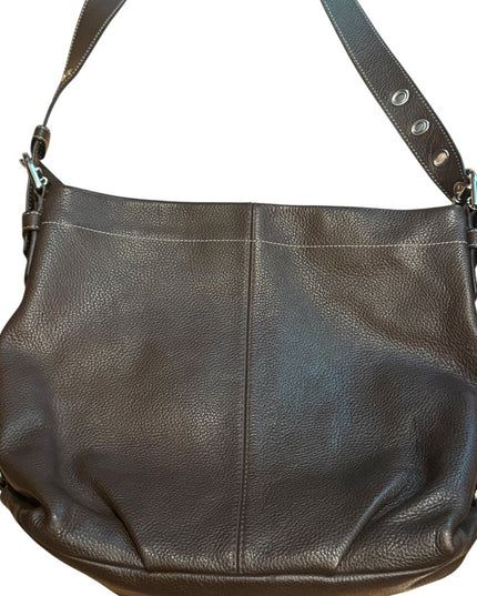 Elegant COACH  Brown Pebbled Leather Shoulder Bag Duffel Purse F15064