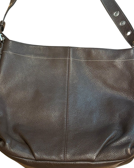 Elegant COACH  Brown Pebbled Leather Shoulder Bag Duffel Purse F15064