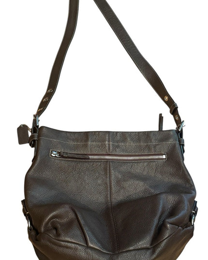 Elegant COACH  Brown Pebbled Leather Shoulder Bag Duffel Purse F15064