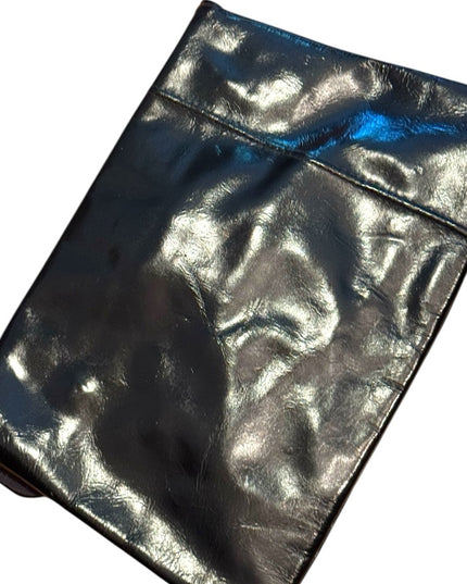 Vintage 1940s Shiny Black Leather Womens Clutch Shoulder Bag Gold hardware