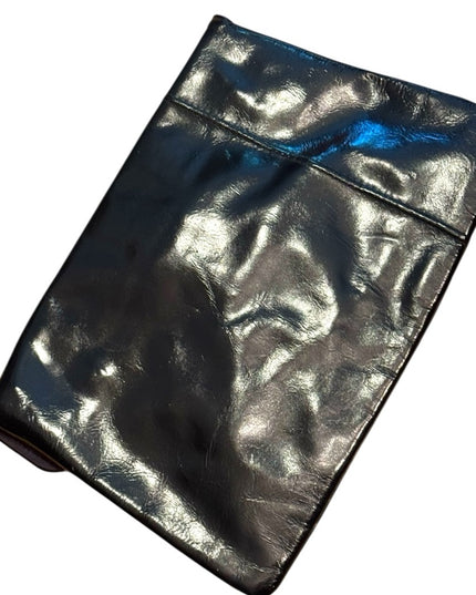 Vintage 1940s Shiny Black Leather Womens Clutch Shoulder Bag Gold hardware