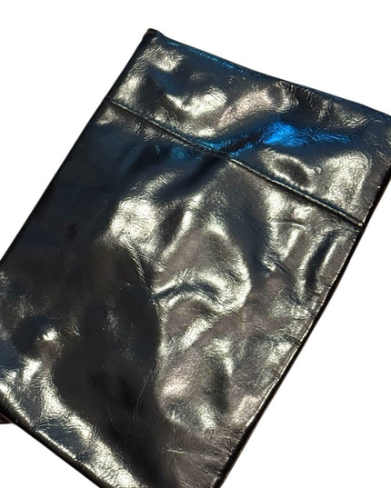 Vintage 1940s Shiny Black Leather Womens Clutch Shoulder Bag Gold hardware