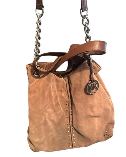 Great MK Michael Kors Diatressed Tan Suede Leather Shoulder Bag purse