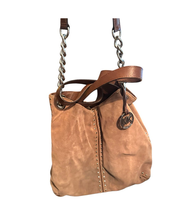 Great MK Michael Kors Diatressed Tan Suede Leather Shoulder Bag purse