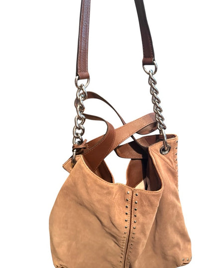 Great MK Michael Kors Diatressed Tan Suede Leather Shoulder Bag purse