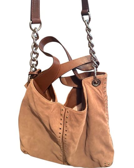 Great MK Michael Kors Diatressed Tan Suede Leather Shoulder Bag purse