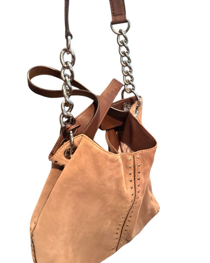 Great MK Michael Kors Diatressed Tan Suede Leather Shoulder Bag purse