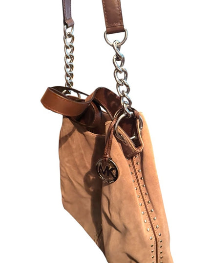 Great MK Michael Kors Diatressed Tan Suede Leather Shoulder Bag purse
