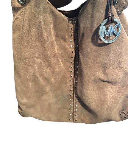 Great MK Michael Kors Diatressed Tan Suede Leather Shoulder Bag purse