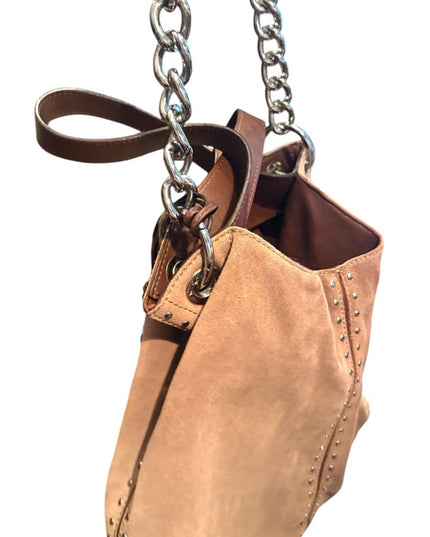 Great MK Michael Kors Diatressed Tan Suede Leather Shoulder Bag purse