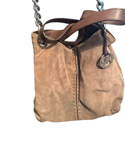 Great MK Michael Kors Diatressed Tan Suede Leather Shoulder Bag purse