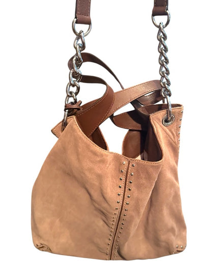 Great MK Michael Kors Diatressed Tan Suede Leather Shoulder Bag purse