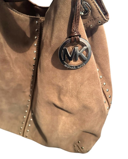 Great MK Michael Kors Diatressed Tan Suede Leather Shoulder Bag purse