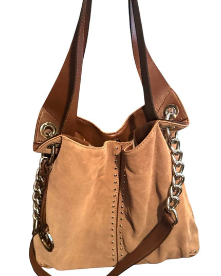 Great MK Michael Kors Diatressed Tan Suede Leather Shoulder Bag purse