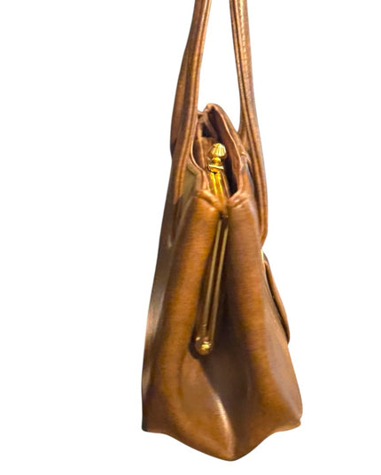 Vintage Fun Brown Patent Leather Wrist Handbag 1970s