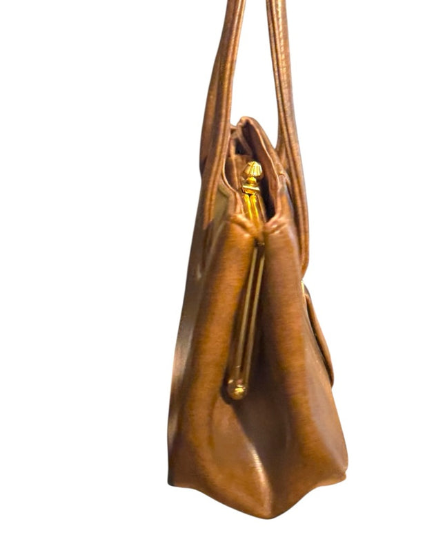 Vintage Fun Brown Patent Leather Wrist Handbag 1970s