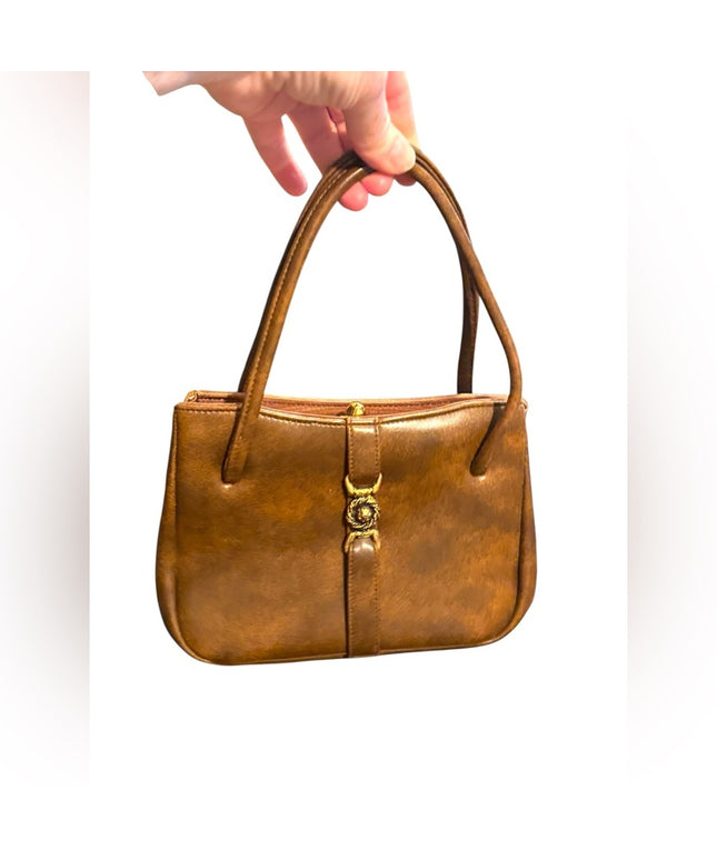 Vintage Fun Brown Patent Leather Wrist Handbag 1970s