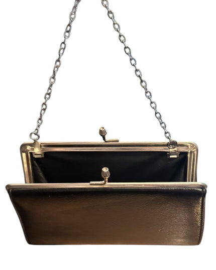 Elegant Vintage 1960s Black and Gold Chain Clutch Shoulder bag