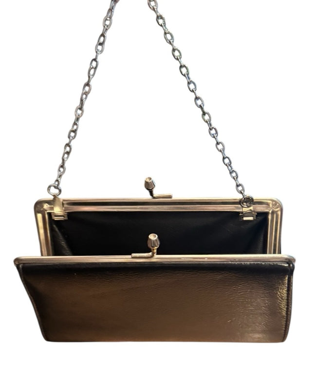 Elegant Vintage 1960s Black and Gold Chain Clutch Shoulder bag
