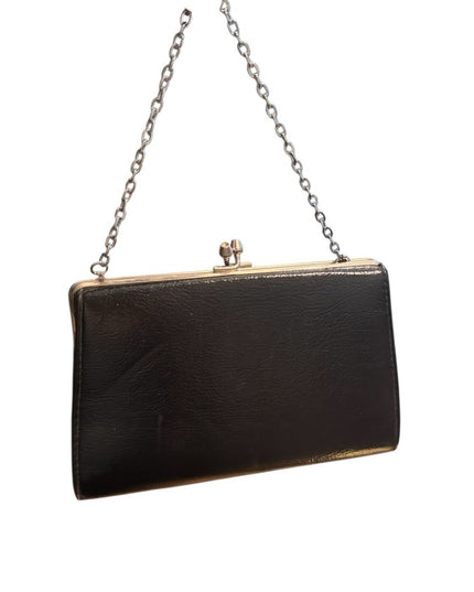 Elegant Vintage 1960s Black and Gold Chain Clutch Shoulder bag