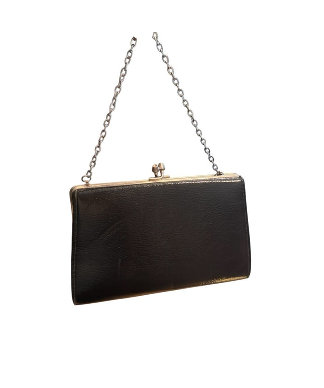 Elegant Vintage 1960s Black and Gold Chain Clutch Shoulder bag