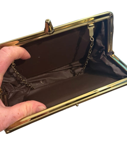 Elegant Vintage 1960s Black and Gold Chain Clutch Shoulder bag
