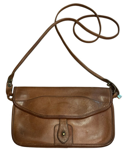 Elegant Vintage 1940s  Brown Leather Distressed Shoulder Bag