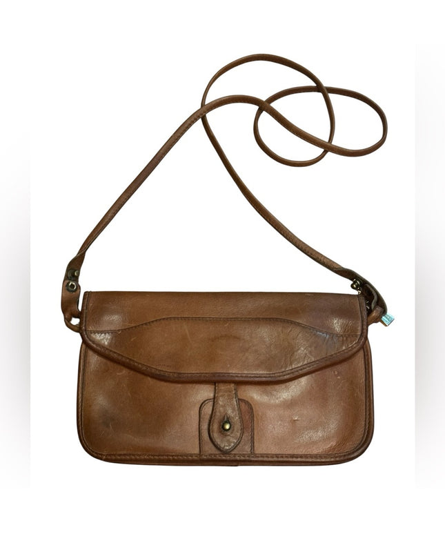 Elegant Vintage 1940s  Brown Leather Distressed Shoulder Bag