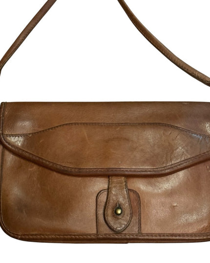 Elegant Vintage 1940s  Brown Leather Distressed Shoulder Bag
