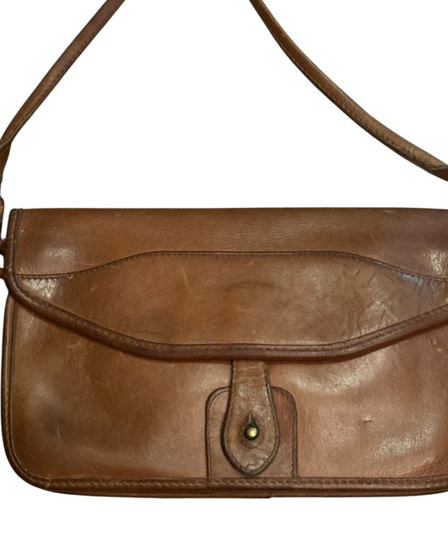 Elegant Vintage 1940s  Brown Leather Distressed Shoulder Bag