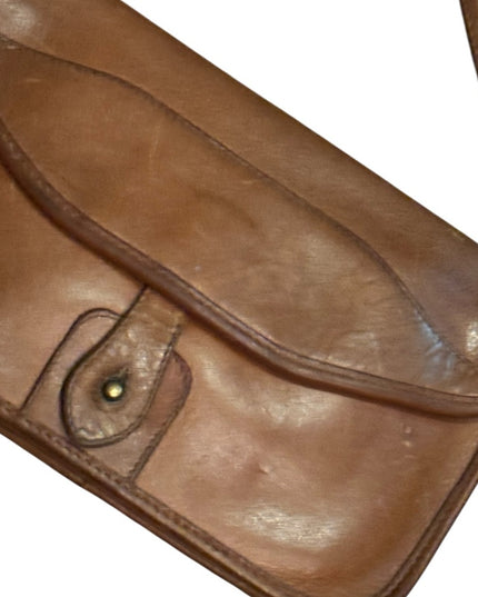 Elegant Vintage 1940s  Brown Leather Distressed Shoulder Bag