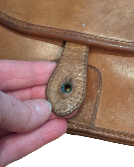 Elegant Vintage 1940s  Brown Leather Distressed Shoulder Bag
