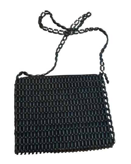 Elegant Vintage 1970s Wooden Bead Black Purse Bag