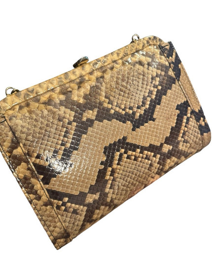 Elegant Vintage Tan Snake Print Clutch Shoulder bag 1960s