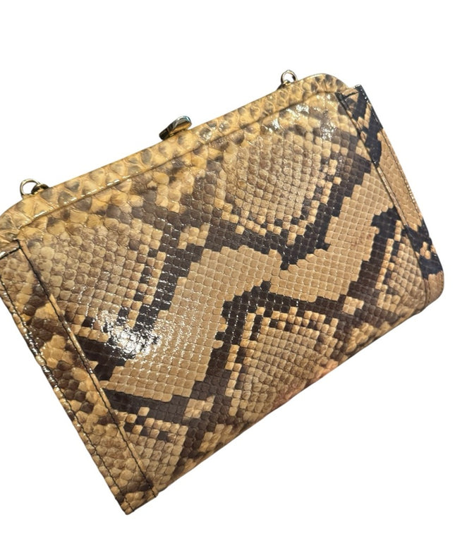 Elegant Vintage Tan Snake Print Clutch Shoulder bag 1960s
