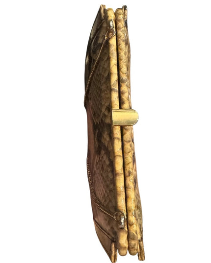 Elegant Vintage Tan Snake Print Clutch Shoulder bag 1960s