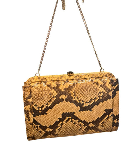 Elegant Vintage Tan Snake Print Clutch Shoulder bag 1960s