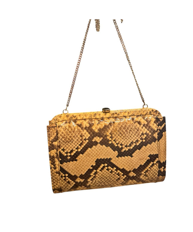 Elegant Vintage Tan Snake Print Clutch Shoulder bag 1960s